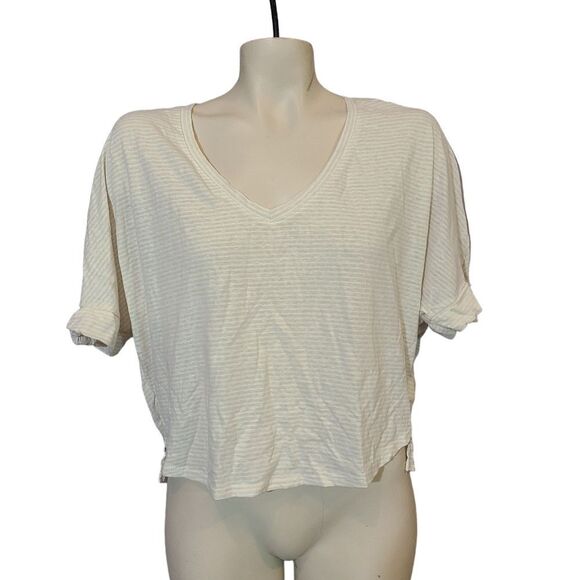 Melrose and Market Ivory Tan Striped Top Size Medium - Picture 1 of 4